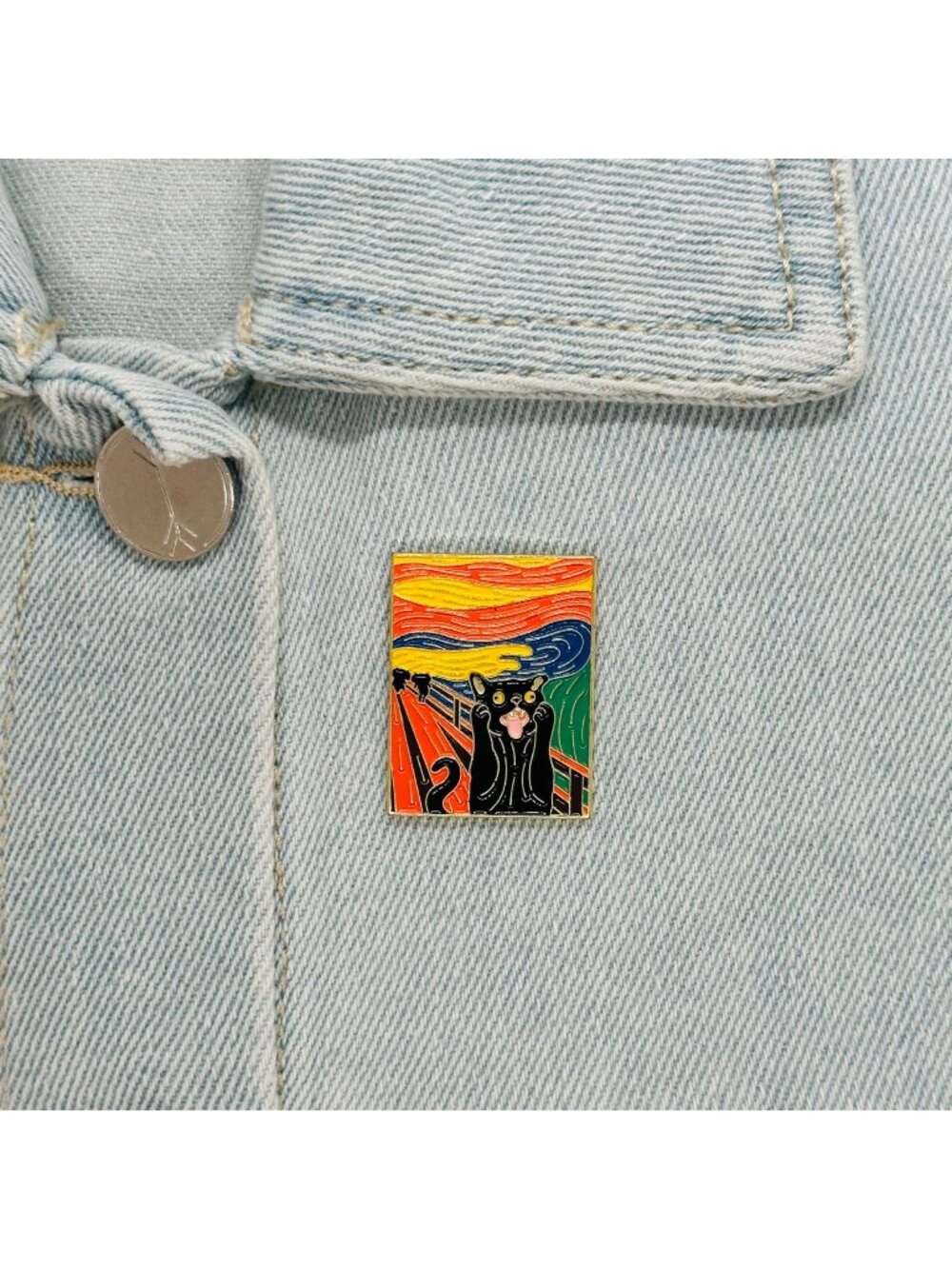 ✨Os Scream black Cat Enamel Lapel Pins Cute Black Cat Van Gogh Art Brooch New✨